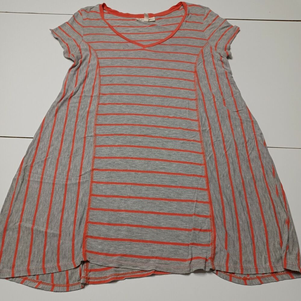 Jessica Simpson Women Maternity M Tee Dress Grey Striped Scoop Neck Short Sleeve